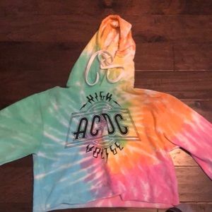 Ac/dc cropped tie dye hoodie